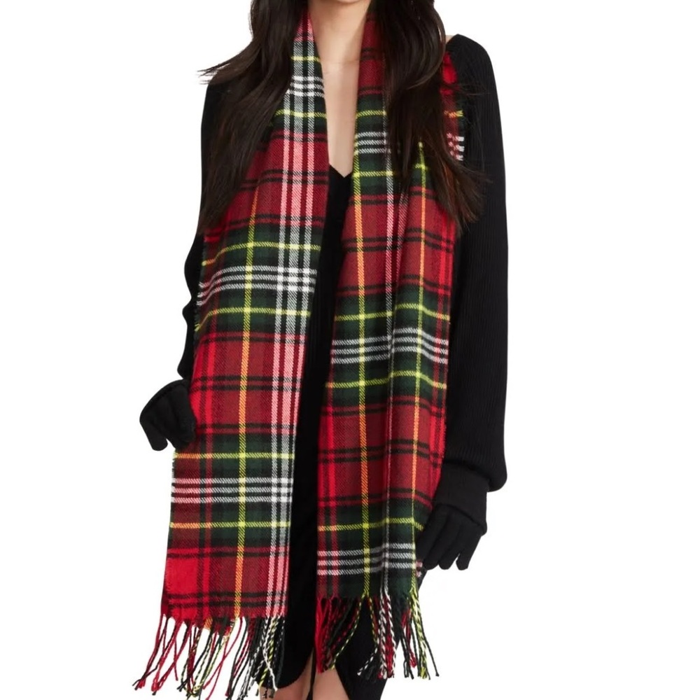 Steve Madden Red Tartan Plaid Blanket Scarf